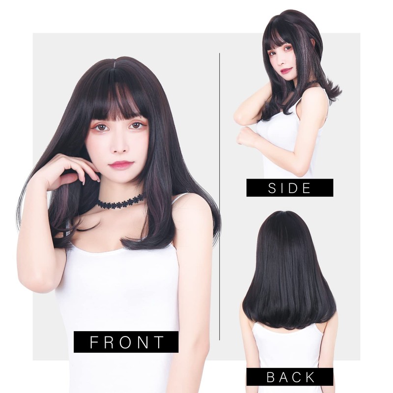 TefuRe C-8272-BkPp Medium Semi-Long Wig Bangs Wig