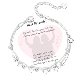 QianSiLi 925 Sterling Silver Bracelets for Women Adjustable Charm Bracelet Layered Stackable Chain Link Star Beaded Bracelets Gift for Teen Friends