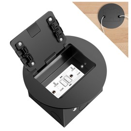 Vagueior Recessed Floor Electrical Outlet Kit, Circular Hidden Duplex GFCI Outlet 20 Amp,Tamper-Resistant Receptacle Outlet，Waterproof Electrical Outlet Covcer Box, UL Certified,Black（1 Pack