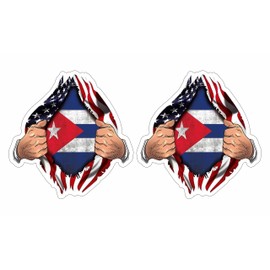 2 Pk Asiatic Artisan - Flag Chest Sticker USA American Cuban Country Decal for Truck, Car Cup Helmet Mug Bottle Laptop, Bumper Sticker