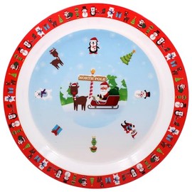 Lesser & Pavey Kids Christmas Plate - Melamine, BPA Free, 22cm - North Pole Design, Santa, Rudolph, Elf, Snowman - Perfect for Christmas Dinner, Xmas, Toddler, Children
