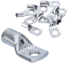 Cembre A10-M8 Tube Cable Lug 50 mm² M8 Uninsulated Tin-Plated Copper Pack of 10