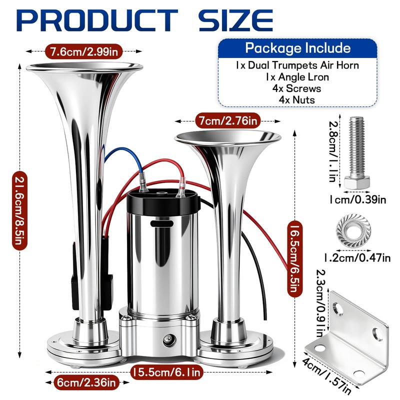 BURMONG 12V 600DB Super Loud Electric Air Horn, Silver Dual