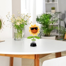 DAWRIS Car Decoration, Knitted Sunflower Home Office Dashboard Decoration Accessories, Wobble Figure Flower, Wobble Figure Gift for Men, Women, Friends, Families, Friends, Colleagues, Crochet Flower