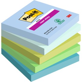 Post-it Super Sticky Notes Oasis Color Collection, Pack of 5 Pads, 90 Sheets per Pad, 76 mm x 76 mm, Blue, Green - Extra Sticky Notes For Note Taking, To Do Lists & Reminders