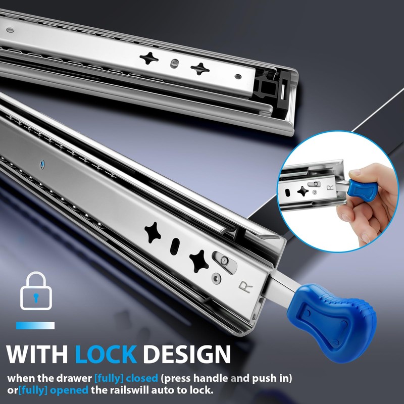 Heavy Duty Locking Drawer Slides 24 Inch, Full Extension Drawer