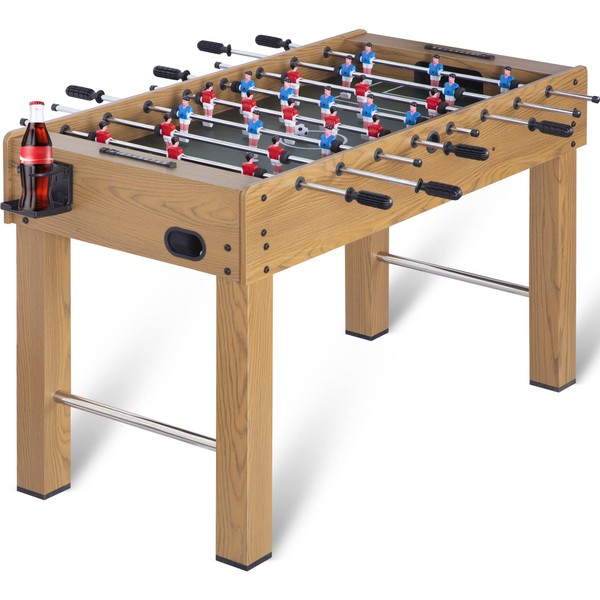 RayChee 48in Foosball Table, Competition Sized Soccer Table w/ 2 Balls, 2 Cup Holders 2x4ft for Kids, Adults, Suit for 4 Players, Football Table for Home, Game Room, Arcade (Wood Grain)