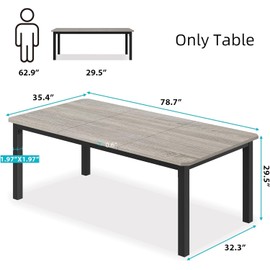 78.7" Long Dining Table for 6-8 Person, Industrial Kitchen Dining Table for Living Room and Dining Room, Large Rectangular Dinner Tables, Restaurant Tables with Sturdy Metal Frame (Only Table)
