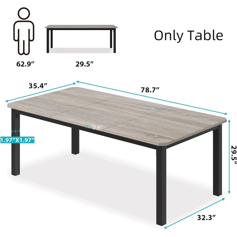 78.7" Long Dining Table for 6-8 Person, Industrial Kitchen Dining