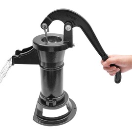 WUSILILU Cast Iron 25ft Manual Well Pump, 19L/5Gal/min Hand-operated Water Pump for Wells, 1-1/4" NPT Pipe Connection, 3"×13/16" Valve Leather, Water Well Pump for Outdoor Ponds, Cisterns, SWP 300