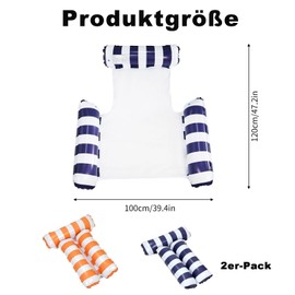 WIKIMO 2 Stück Luftmatratze Pool Zubehör mit Netz 120 * 100 cm, Luftmatratze Wasser, Wasserstuhl mit Rückenlehne Schwimmsitze, Sessel Aufblasbar (Blau + Orange)