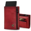Fa.Volmer Pop-up card case with coin compartment made of genuine leather for men and women, 11 cards, RFID protection, wallet, Bordeaux red, XL coin pocket, Small coin compartment