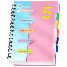 CAGIE 5 Subject Notebook College Ruled Spiral Notebook 5x7 with Divider Tabs, 220 Pages Lined Spiral Journals Notebook for Women, Small Notebook for Work, A5 Spiral Notebook for Note Taking, School,Pink
