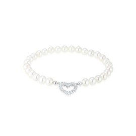 Elli Women's 925 Sterling Silver Zirconia Heart Love Friendship Love Token White Bracelet of Length 16 cm