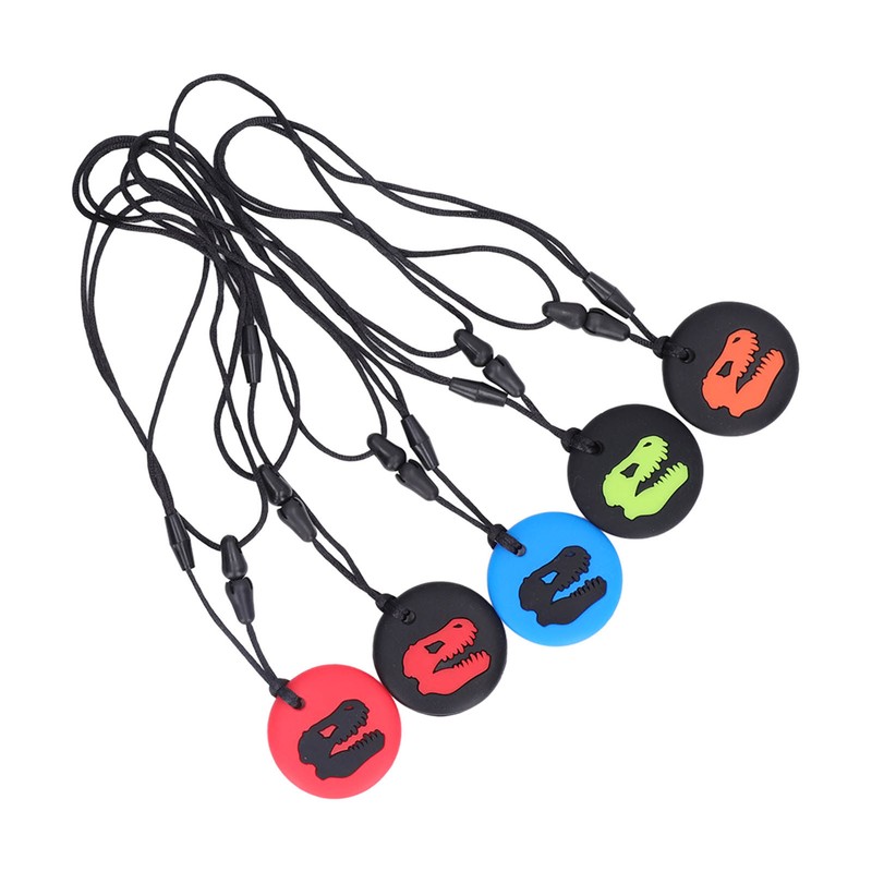 5pcs Kid Silicone Dinosaur Pattern Sensory Chewing Necklace Portable Baby