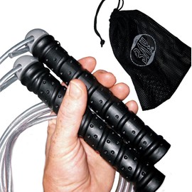 BAY® "Super Grip + Mesh Bag" Professional Steel Skipping Rope, Retrofittable with Weight Handles, High Speed, Adjustable Length, Jump Rope, Bouncy Rope, Boxing, Fitness, Kickboxing, Muay Thai, Thai