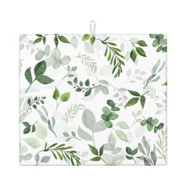 Tapete de secado de platos de hojas verdes, 16 x 18 pulgadas, microfibra absorbente de secado rápido, para mostrador de cocina, café, plantas, plantas, grande, tapete de secado de cocina, regalos