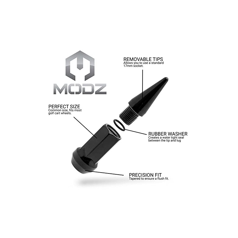 MODZ Golf Cart Black Spiked Lug Nuts - Set of
