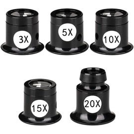 5 Pieces Portable Monocular Magnifier Jewelers Loupe 3X/5X/10X/15X/20X Handheld Magnifier Dome Optics Lens Magnifying Glass Eye Loops Magnifier for Jewelry Coins Textile Optical Circuit