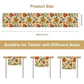 ShiTingYu 70's Boho Mushroom Table Runner, Retro Kitchen Groovy Hippie Funky Table Runner Rustic Cute Vintage Colorful Orange Table Runner for Bedroom Living Room Party Holiday Dinner, 13x36 Inch