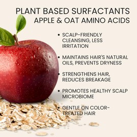 Ahimsa Gentle Daily Shampoo | Sulfate & Paraben Free Vegan Natural Shampoo for Dry, Curly & Color Treated Hair | Cruelty Free, Apple & Oat Amino Acids
