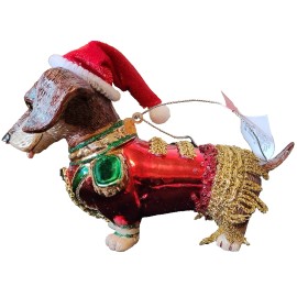 Place & Time Dachshund  5" Glass Christmas Ornament
