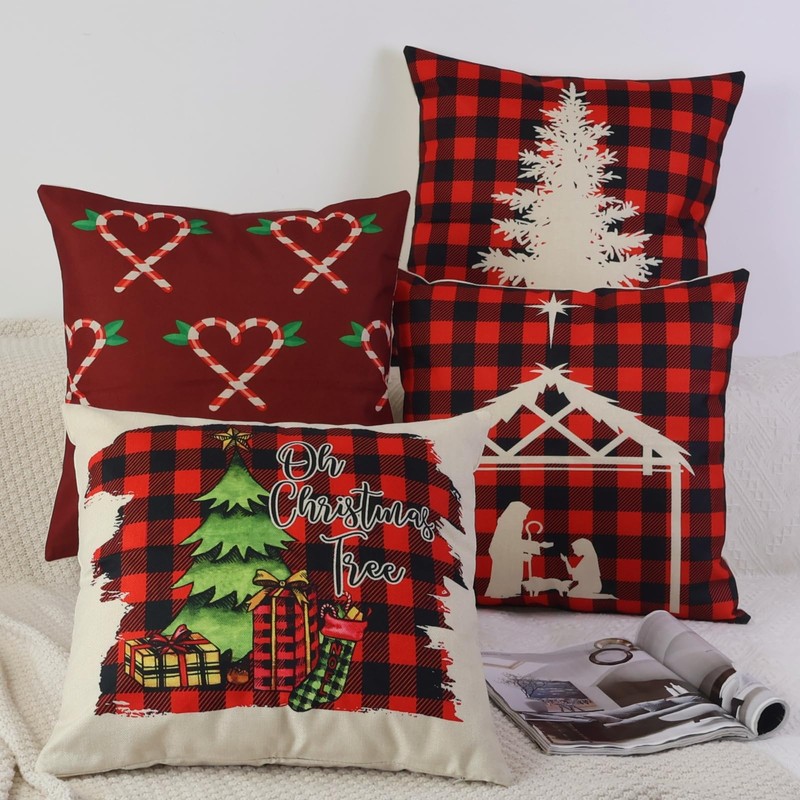 OYIMUA Christmas Cushion Covers 40cm x 40cm Set of 4