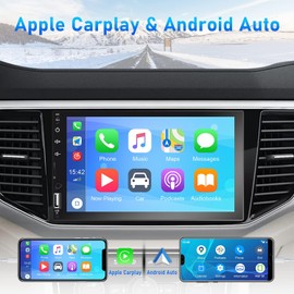 Double Din Car Stereo with CarPlay&Android Auto,7 Inch HD 1024 * 600 Touchscreen Car Radio with Bluetooth,Backup Camera,Voice Control,USB/AUX/TF/SWC,FM Radio