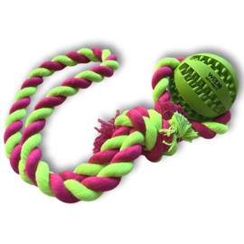 WEPO Dog Ball with Cord - Diameter 5 cm - Dog Toy Small Dogs - Throwing Ball Dog with Rope - Treat Ball for Dog Dental Care Made of Natural Rubber - for Chewing and Pulling