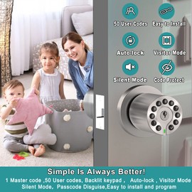 BOTHSTAR Keypad Door Knob with Key,Keyless Entry Door Lock, Code Locks Door Knob, Auto Lock,50 User Code,Easy to Install,for Home,Office,Hotel,Bedroom,Garage,No Deadbolt