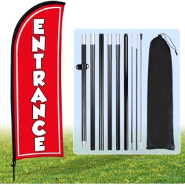 Buryeah Entrance Feather Flag 11 x 7. 9 ft Entrance Swooper Flag with Pole Kit and Ground Spike for Business Advertising Banner Sign for Outside(Red)