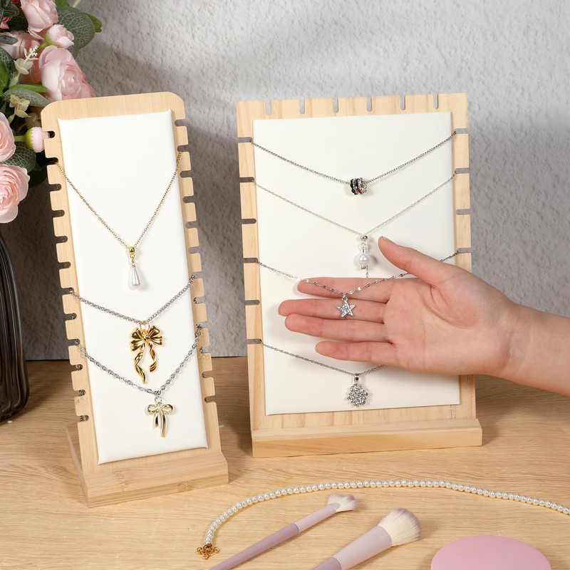 Xosjska 4 Pcs Bamboo Necklace Display Stand Bamboo Panel Jewelry