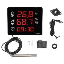 Industrial Thermometer Hygrometer Digital Temperature Humidity Meter with LED Screen Display and Temperature Humidity Alarm Settings for Factory Workshops Warehouses Greenhouse