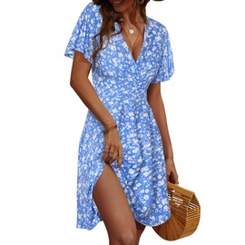 FENSACE Summer Dresses for Women 2025 Sun Dress Casual Spring Graduation Dress Womens Clothes(Blue,Medium)