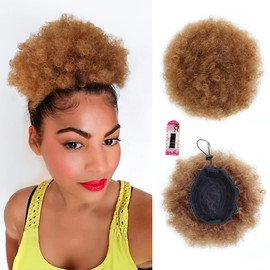 MKJVEN 8 Inch Afro Puff Drawstring Ponytail Extension For Black Women Short Afro Puff Ponytail Clip On Ponytails for Women Nature Puff Ponytail Hair Bun (30#)