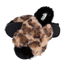Jessica Simpson Women's Plush Cross Slide Slipper, Leopard, Medium