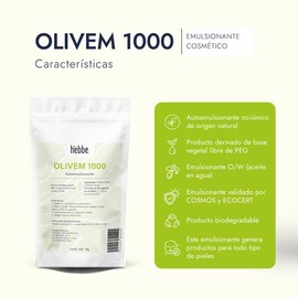 Hebbe - Olivem 1000, Emulsionante y Acondicionador Natural para Cosméticos, 1000 g