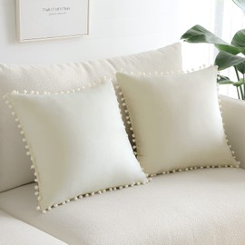 Sungeek Set of 2 Velvet Cushion Covers, Soft Cushion Cover with Pompoms, Decorative Cushion Covers, Sofa Cushion, Couch Cushion, Decorative Cushion Cover for Sofa, Bedroom, Living Room (40 x 40 cm,