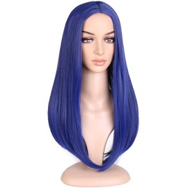 Dark Blue Wigs for Women Girls Long Straight Dark Blue Wig Middle Part Synthetic Heat Resistant Cosplay Costume Party Wigs