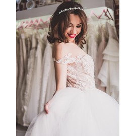 2 Pieces Rhinestone Bridal Crystal Women's Headband Wedding Flower Girl Pearl Diamond Slim Thin Silver Flower Leaves Crown Hair Band Accessories Headpiece Tiara for Bride Bridesmaids