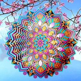 Goolyrusim Metal Wind Spinner - Mandala Lotus Wind Spinners, 12inch Kinetic 3D Hanging Wind Sculptures, Indoor/Outdoor Garden & Yard Art Decoration, Creative Gifts for Women Mom Grandma & Holidays