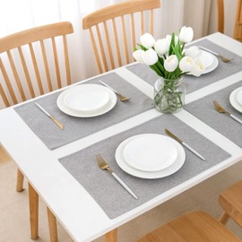 AOKSUNOVA Washable Place Mats Set of 6 Light Grey Fabric Place Mats Grey Table Coaster Set