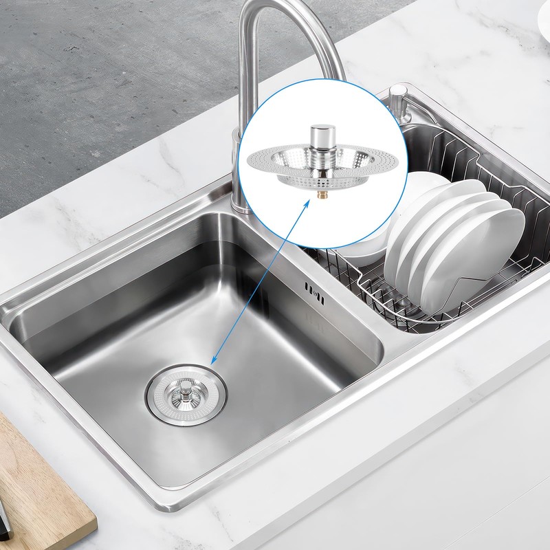 Kitchen Sink Strainer with Pop-Up Stopper, Stainless Steel Sink Plug