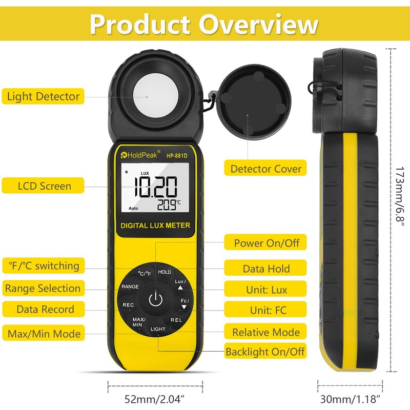 HOLDPEAK 881D Illuminance Light Meter, Digital Lux Foot Candles Meter