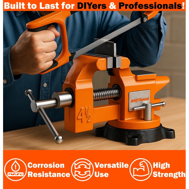 AV Steel 4-1/2" Bench Vise with 240° Flexible Swivel Locking