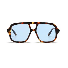 YAMEIZE Vintage Rectangle Double Bridge Sunglasses - for Women Men Retro Style Pilot Square Eyewear UV400 Protection Shade Driving (Leopard Blue)