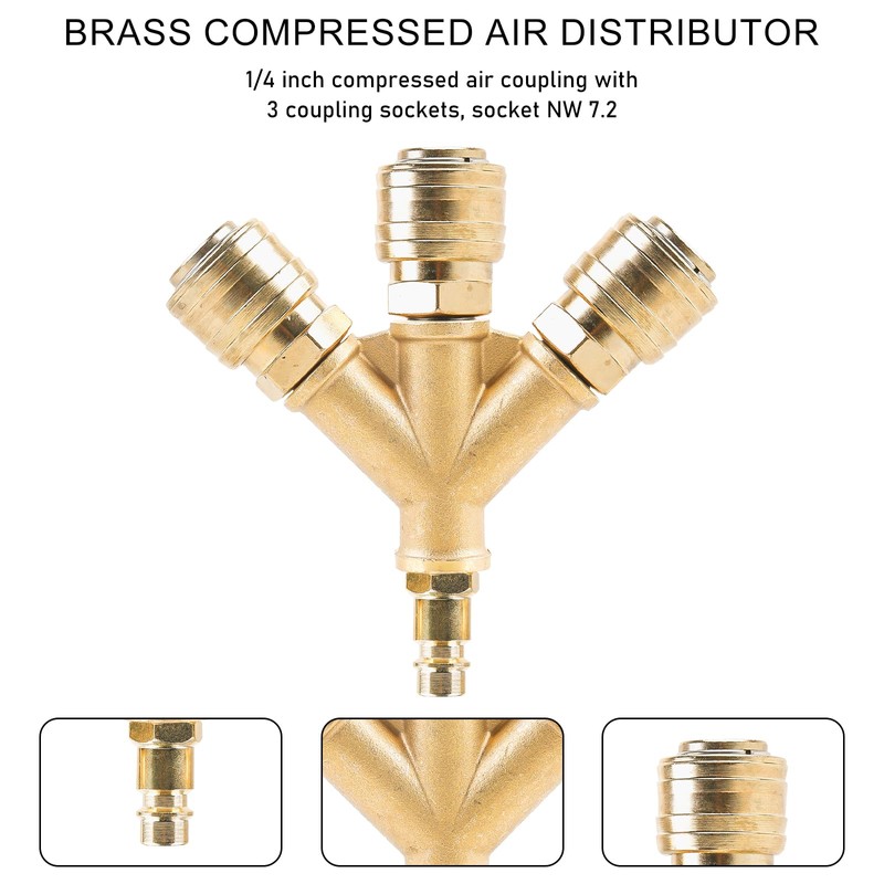 Compressed Air Distributor, Compressed Air Soft 3-Way with Couplings, 1/4