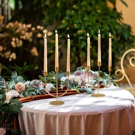 Sziqiqi Candelabro dorado de 3 brazos de metal para centros de mesa de boda, juego de 2 portavelas para velas tipo taper para comedor, café, decoración de mesa