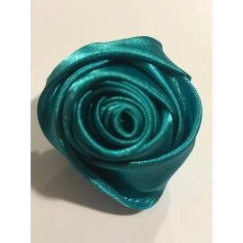 Unbranded Rose Shaped Lapel Stud Pin - Teal Blue Silky Texture 1 1/4 Inch