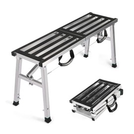 Folding Work Platform 39"(L) x12(W) Height Adjustment 19-27"(H) Portable Steel Step Ladder Stool for Home, Office, Workshop and Garage, Maximum Load 400lbs